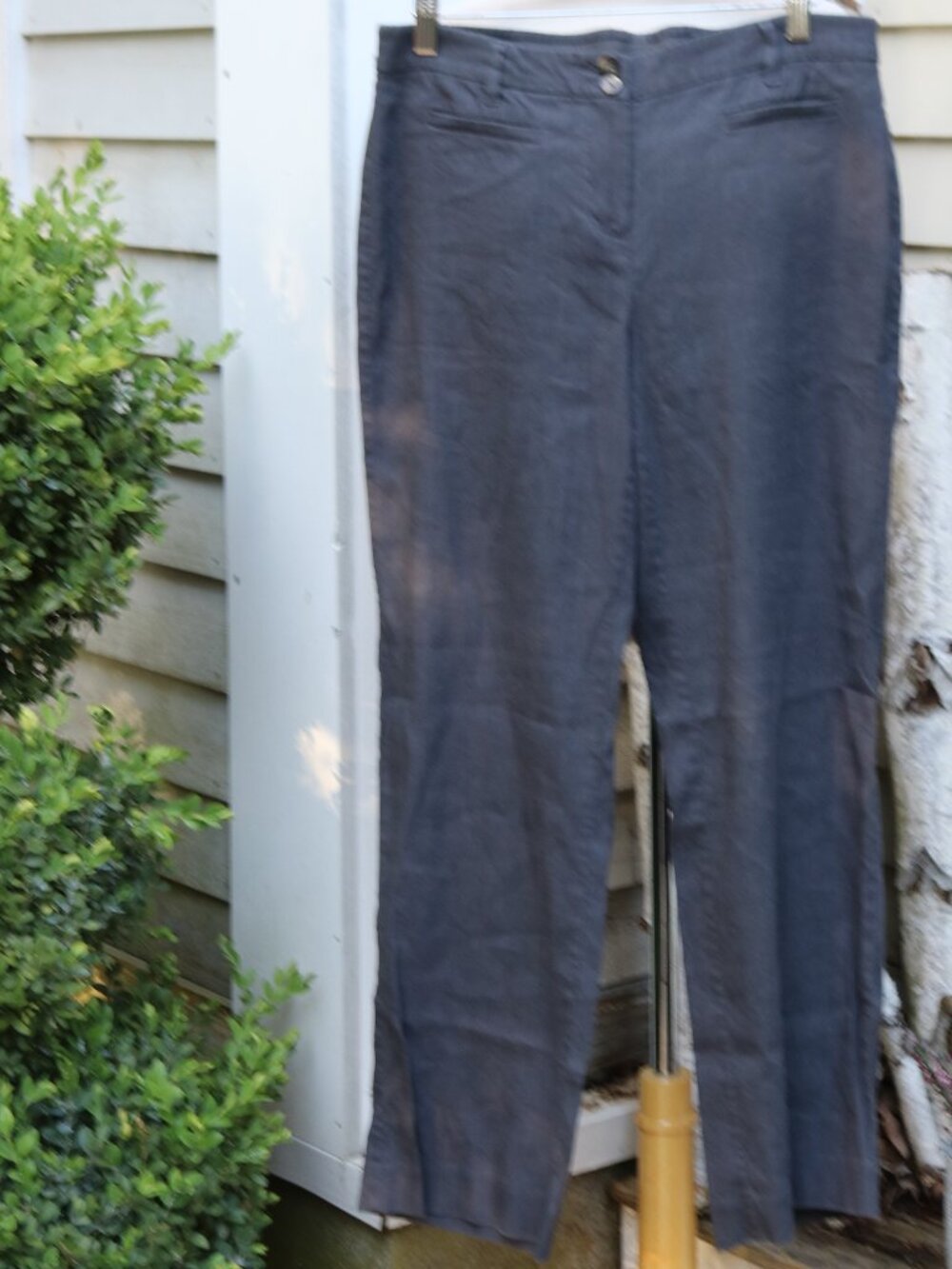 J Jill Petite Grey Stretch Linen Blend Straight Leg Pants Sz 10P